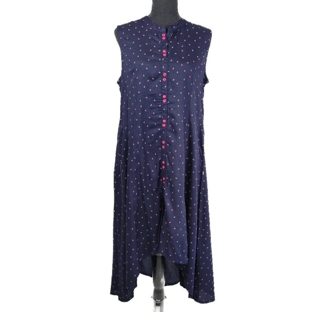 🔥 (5for$35) NWT AVAASA Button Down Maxi Dress Navy Blue Geometric Polka dot